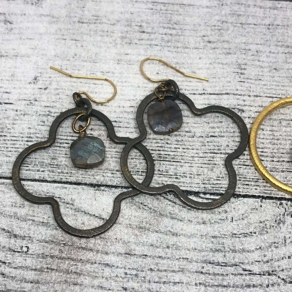 Modernist geometric earrings bundle gold plated hooks dangle drop trendy.